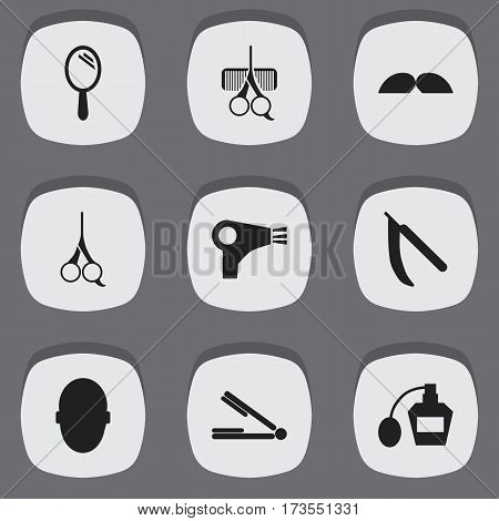 Set Of 9 Editable Tonsorial Artist Icons. Includes Symbols Such As Brains, Scent, Hairdresser Set And More. Can Be Used For Web, Mobile, UI And Infographic Design.