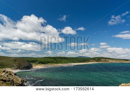 Seascape with beach at the mouth of the Veleka River, Sinemorets village, Burgas Region, Bulgaria