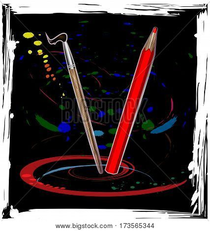 white background with black abstract and fantasy dance of pencil and brush