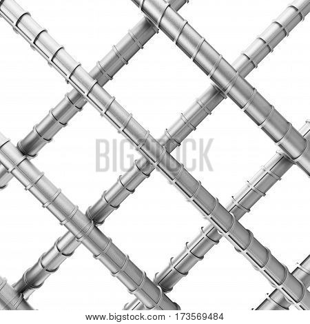 Metal Reinforcement Steel Rebars as Welded Wire Mesh on a white background. 3d Rendering.