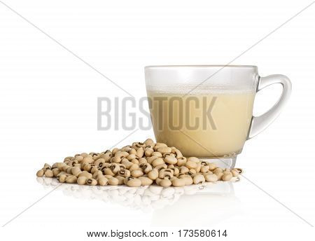 Soy Milk Cup And Soy Bean Isolated On White Background With Clipping Path.