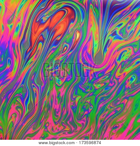 Colorful psychedelic abstract formed by light on the surface off a soap bubble