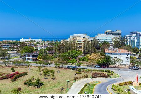Havana, Cuba - April 2, 2012: Modern Hotels  Along The Coast Of The Atlantic Ocean