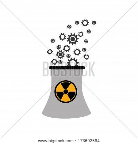monochorme silhouette nuclear reactor with hazard symbol vector illustration