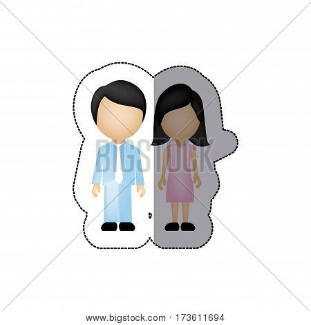 color couple with black hair icon, vector illustraction design