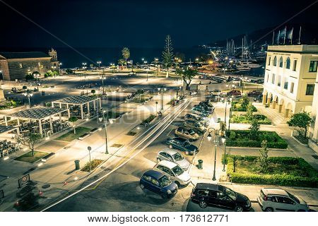 Zakynthos, Greece - SEPTEMBER 2016: Solomos Square at night time