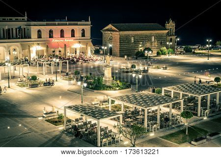 Zakynthos, Greece - SEPTEMBER 2016: Solomos Square at night time