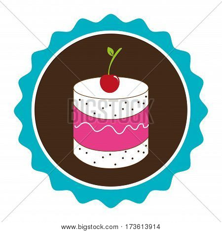 colorful circular border with dessert with cream and cherry vector illustration