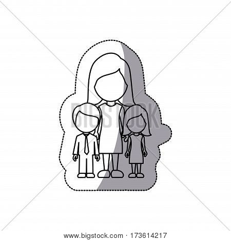 contour woman her children icon, vector illustraction design