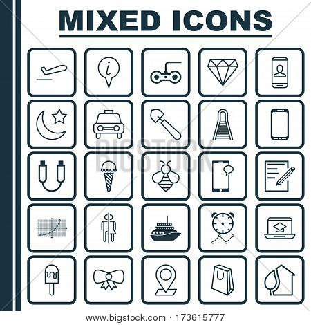 Set Of 25 Universal Editable Icons. Can Be Used For Web, Mobile And App Design. Includes Elements Such As Restroom, Reminder, Railway And More.