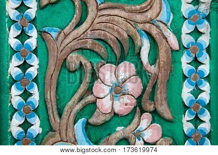 Carvings Vintage Style Floral on The Tree Seamless Pattern on Wooden Background Texture