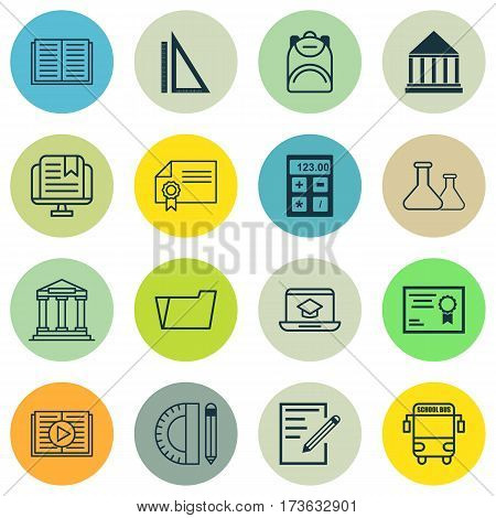 Set Of 16 Education Icons. Includes Haversack, Document Case, Diploma And Other Symbols. Beautiful Design Elements.