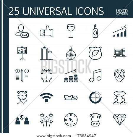 Set Of 25 Universal Editable Icons. Can Be Used For Web, Mobile And App Design. Includes Elements Such As Hooch, Report Demonstration, Kine And More.