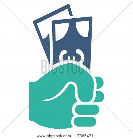 Euro Banknotes Salary vector icon. Flat bicolor cobalt and cyan symbol. Pictogram is isolated on a white background. Designed for web and software interfaces.