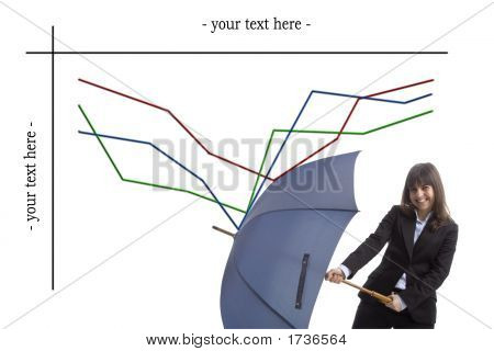 Liiketoiminnan myynti nainen, jolla sateenvarjo myyjä kartta