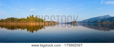 Panorama photos atmosphere of Khao Leam national park Sangkhlaburi Kanchanaburi Thailand.