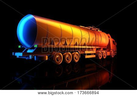 Truck driven by fuel  on a black background. ,3d render