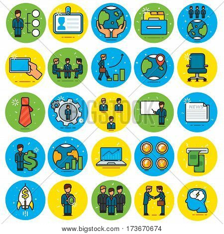 Business Icons Set flat colorful vector illustrations