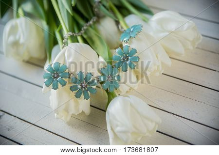 beautiful women's accessories on wooden background for shop or site