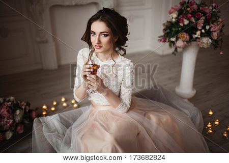 Young bride in a luxurious wedding dress