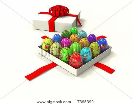 3d render Easter eggs in gift box