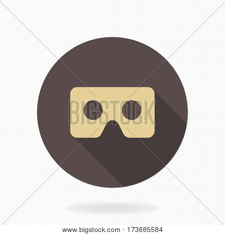 Golden vector icon with VR logo in circle. Flat design with long shadow. Virtual reality logo