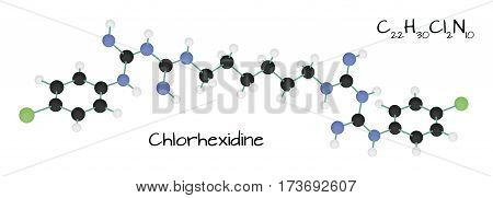 molecule C22H30Cl2N10 Chlorhexidine isolated on white in vector