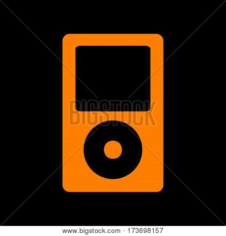 Portable music device. Orange icon on black background. Old phosphor monitor. CRT.