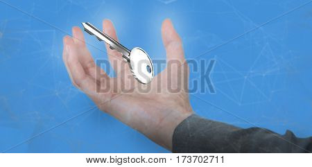Businesswoman hand gesturing against white background against grey background 3D