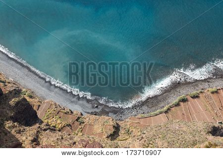 The cliff face of Cabo Girao as seen straight down from viewpoint. Madeira. Portugal