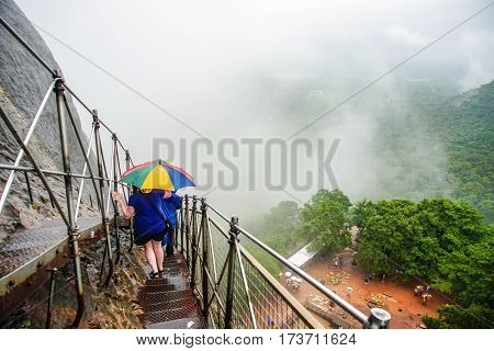 Strairs at Sigiriya Rock, in Dambulla Sri Lanka