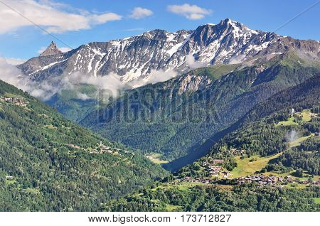 mountain landscape with villages in vanoise park