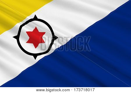 Flag of Bonaire is an island in the Leeward Antilles in the Caribbean Sea. Special municipality of the Netherlands. 3d illustration