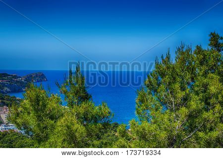 Panorama of the bay Paguera photographed from the mountain in Costa de la Calma.