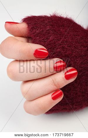 Nail art concept. Beautiful female hand with neat manicure, closeup