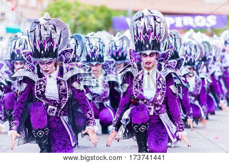 Badajoz, Spain, Sunday. February.26. 2017 Participants In Colorful Costumes Take Part In The Carniva