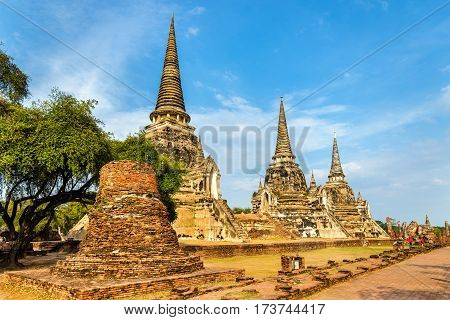 Wat Phra Si Sanphet temple in the Ayutthaya Historical Park. A UNESCO world heritage site in Thailand