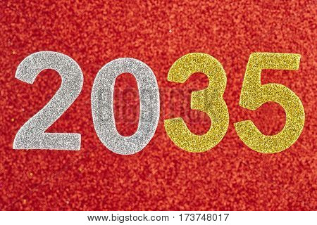 Number two thousand and thirty-five over a red background. Anniversary. Horizontal