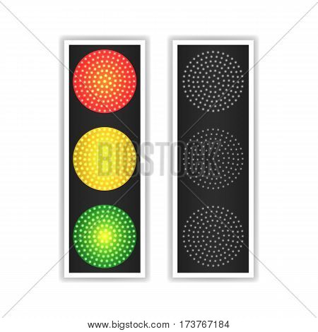 Road Traffic Light Vector. Realistic LED Panel. Sequence Lights Red, Yellow, Green. Go, Wait, Stop Signals Isolated On White