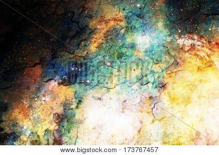 Cosmic Space And Stars, Color Cosmic Abstract Background. Fire And Crackle Effect.