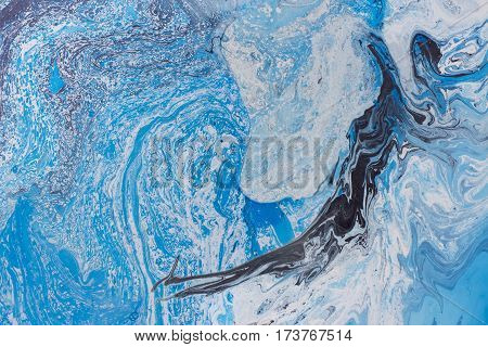 Aquamarine marbling texture. Abstract background with waterfall. Handmade oil painted surface. Liquid paint.