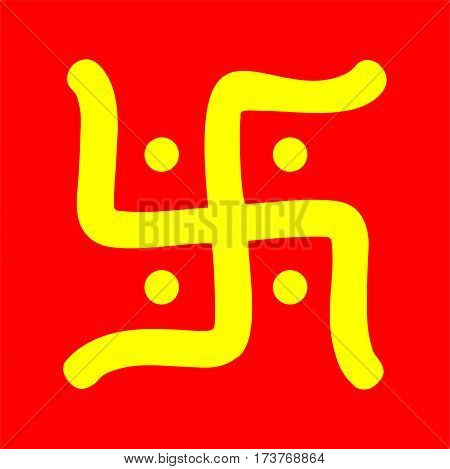 yellow hindu swastika religious symbol over red