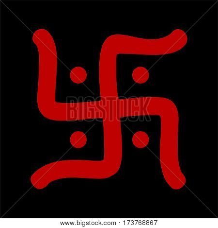 red hindu swastika religious symbol over black