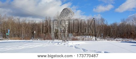 BROMONT QUEBEC CANADA 02 20 2017: By Mathieu Isabelle new statue in Bromont. The home of the Parc equestre Olympique de Bromont, equestrian olympic park.
