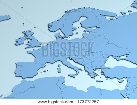 Europe 3D shape illustration continent mainland countries geographical location