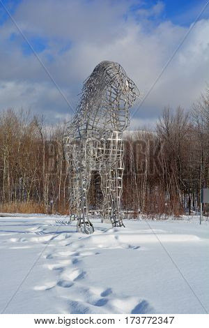 BROMONT QUEBEC CANADA 02 20 2017: By Mathieu Isabelle new statue in Bromont. The home of the Parc equestre Olympique de Bromont, equestrian olympic park.