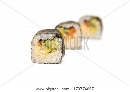 Japanese california roll on a white background isolated