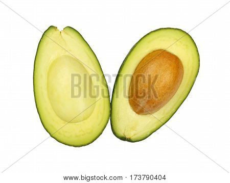 Two Halves Of Avocado Isolated On White