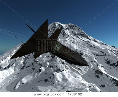 él avión vuela por en un paisaje de montaña
