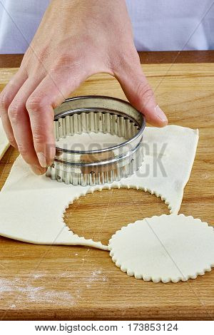 Making Croissant Cookies with Jam. Series. Cutting dough with cutter Handmade Series Food recipes Food being prepared and cooked in a contemporary kitchen, with and without the chef
